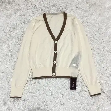 미사용 새상품 폭시 가디건 바이컬러 아이보리 울 38 M