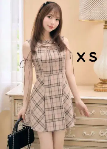 미셸 마카롱 프론트 오픈 체크 미니 원피스