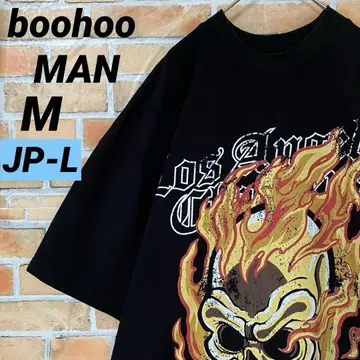 boohoo MAN 바이크 로스앤젤레스 해골 파이어 패턴 티셔츠