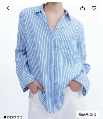 린넨 셔츠 파랑과 화이트 스트라이프 긴팔 셔츠