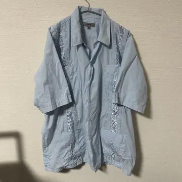 Ligers Guayabera 쿠바 셔츠 XL 반팔 셔츠 라이트 블루