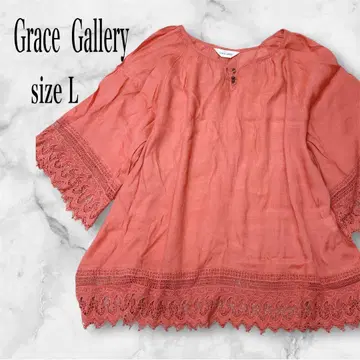 Grace Gallery 7부 소매 튜닉 오렌지 레이스 얇은 소재 L