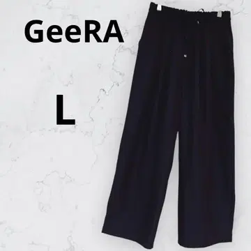 *지라* 팬츠 더블 턱 와이드 이지 허리끈 무지 사계절 블랙 L