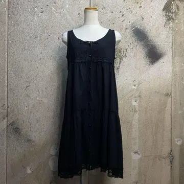 슬리브리스 무릎 길이 원피스 블랙 페어리 그런지 Y2K 모리 걸