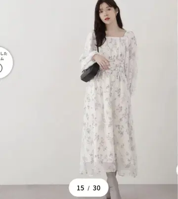 프로포션 바디 드레싱 셔링 리본 꽃무늬 원피스