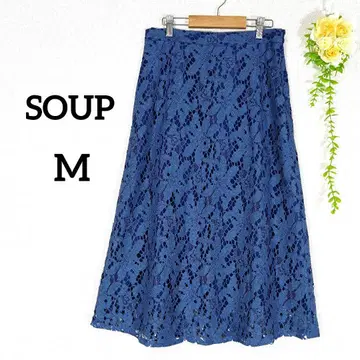 SOUP A 라인 스커트 컷워크 레이스 블루 일본제 엘레강트