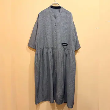 nop de nod 하운드투스 체크 롱 원피스 린넨 레이온 M