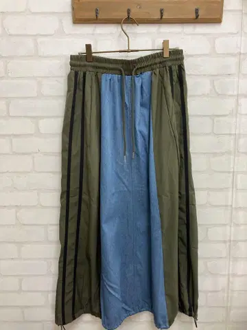 올리브 데님 스트라이프 롱 스커트