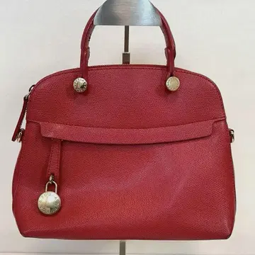 FURLA 훌라 빨간색 가죽 핸드백 외부 포켓 부착