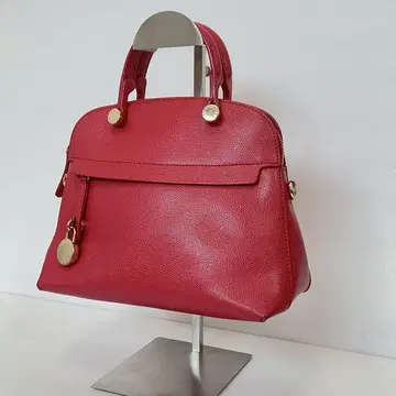 FURLA 훌라 빨간색 가죽 핸드백 외부 포켓 부착