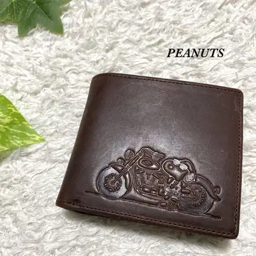 PEANUTS 스누피 천연 가죽 브라운 반지갑 귀여운