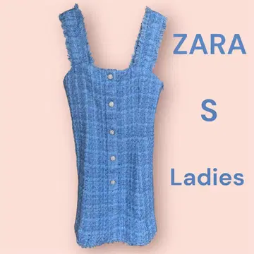 ZARA 트위드 원피스 S 사이즈 여성용 고급 프린지 버튼