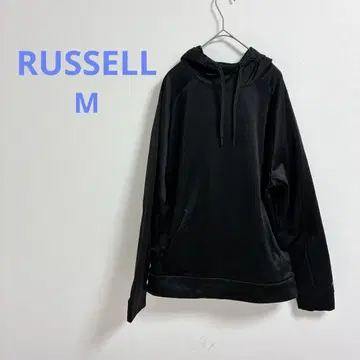 RUSSELL 블랙 후드 부착 하이넥 후드티 래글런 슬리브 [M]