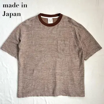 일본제 린넨 혼방 링거 T셔츠 포켓 섀도우 보더 도우시샤