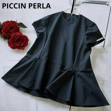 PICCIN PERLA 소매 펄 페플럼 블라우스 네이비 트로미 프렌치 M