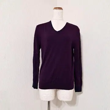폴스미스 램스울 긴팔 니트 퍼플 계열 양모 100% V넥 [L]