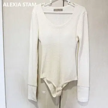 ALEXIA STAM 아이보리 와플 긴팔 바디수트 셔츠 S