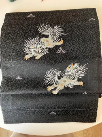 사자 자수 블랙 코몬 오비