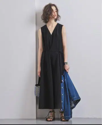 UNITED ARROWS UWCS V넥 벨트 롱 원피스