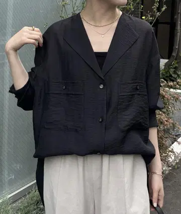 빈티지 라이크라 라펠 칼라 셔츠 블랙