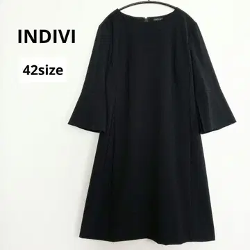 INDIVI 인디비 원피스 네이비 프릴 소매 세탁 가능 42