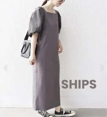 SHIPS 절개 슬리브 스퀘어 넥 원피스