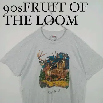 90s FRUIT OF THE LOOM 사슴 티셔츠 애니멀 프린트 L