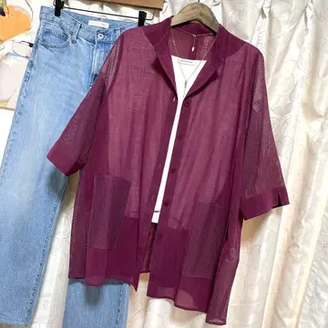 [새상품급] MISSEL 미제르 *메쉬 절개 블라우스 보라색 L