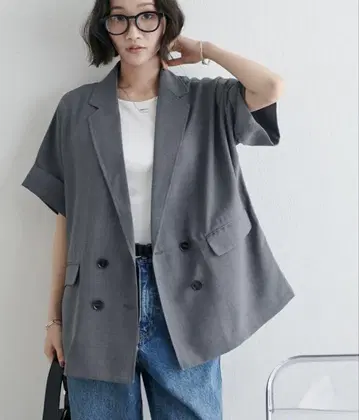 택 포함 새상품 DISCOAT 테크 린넨 반팔 셔츠 자켓 그레이