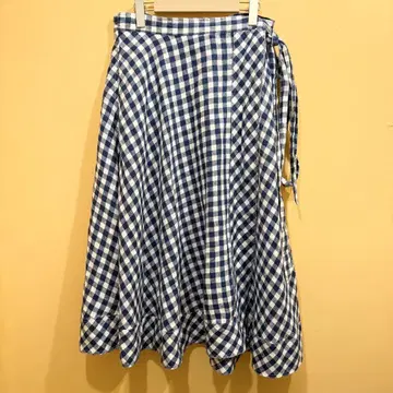 린넨 100% 폴로 랄프 로렌 랩 스커트 체크 블루 계열 XL