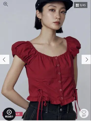 새상품 에모다 숏 리본 상의 퍼프 슬리브 레드 빨간색 프리