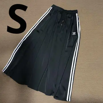 adidas 블랙 새틴 롱 플레어 스커트 S