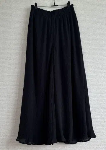 블랙 플리츠 와이드 팬츠 허리밴딩