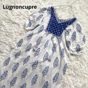 Lugnoncure 르농큐르 인도산 꽃무늬 반팔 롱 원피스 블루 화이트