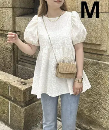프로즈베르 페플럼 상의 리본 화이트 반팔 M 사이즈