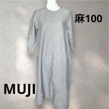 무인양품 린넨 100 7부 소매 내추럴 원피스 M
