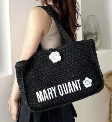 MARY QUANT 릴리 브라운 로고 자수 토트백 블랙 미사용