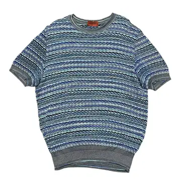 MISSONI 미쏘니 니트 티셔츠 올 패턴 얇은 소재 반팔 52 블루