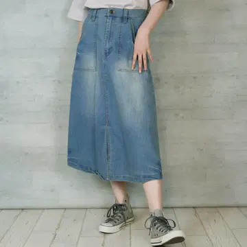 앤잇 베이커 포켓 스트레치 데님 롱 스커트 블루 L 사이즈