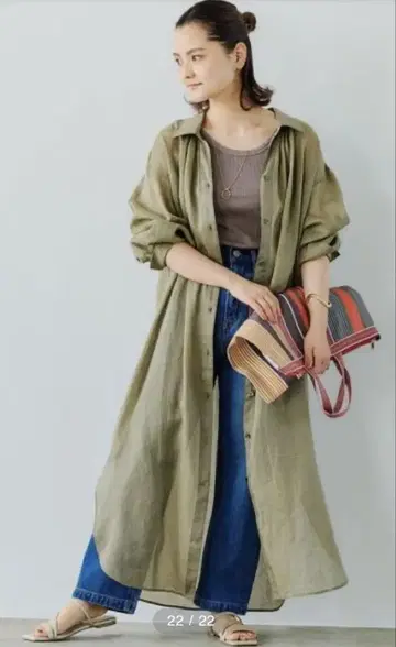유나이티드 애로우즈 새상품 택 긴팔 시어 롱 셔츠 원피스 맥시 길이 린넨
