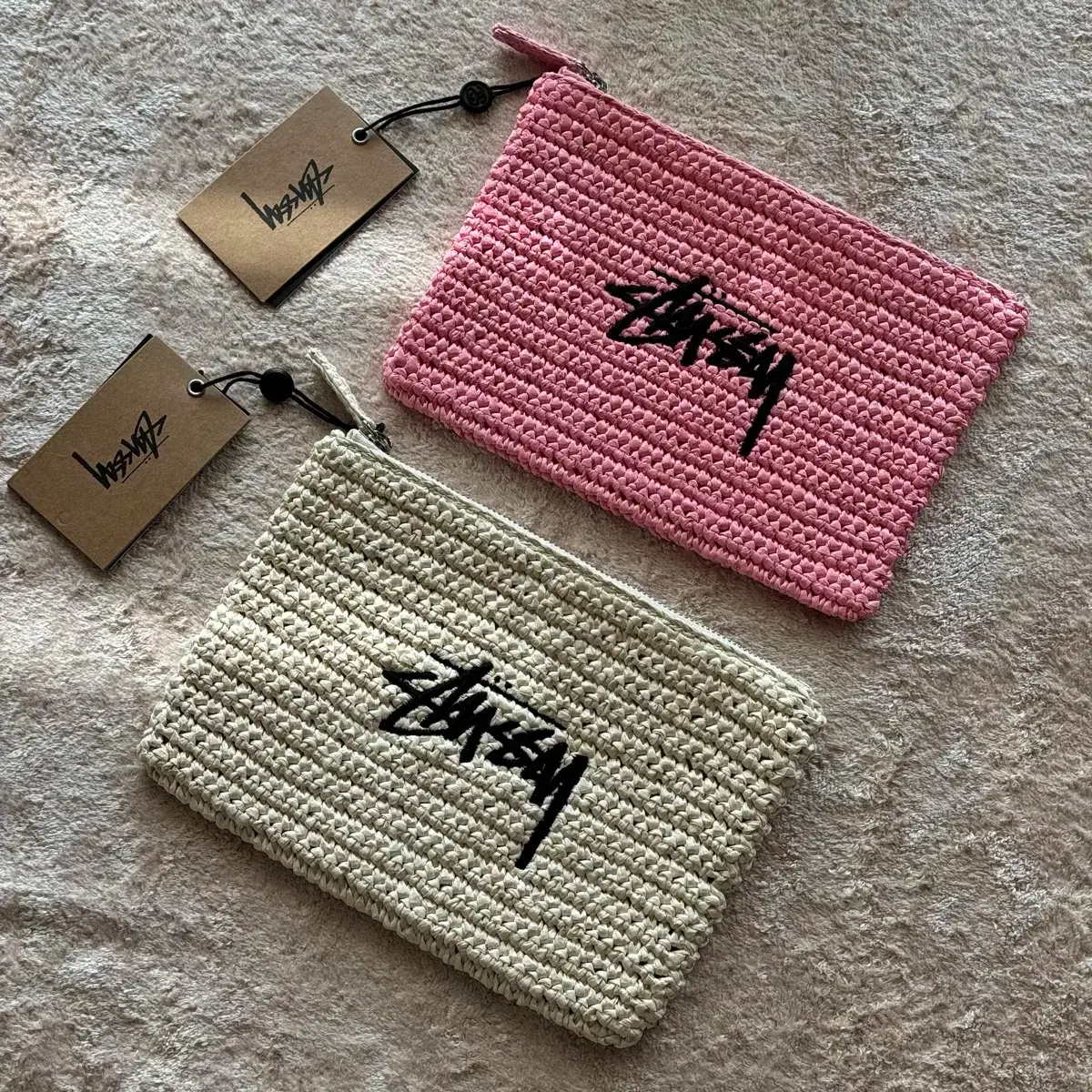 Stussy WOVEN ZIP POUCH アイボリー Stussy Woven Zip Pouch Ivory Men's - SS25 - US