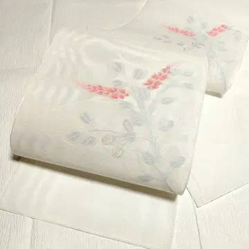 여름 오비 나고야 오비 사 화이트 소나무 잎 재단 꽃무늬 은색