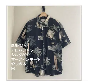 SUMMA 알로하 셔츠 실크 80% M 서핑보드 야자수
