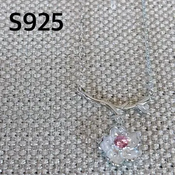 S925 꽃 모티브 목걸이 실버 각인 핑크 꽃무늬 스톤 R