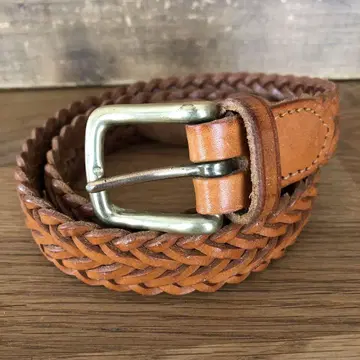 랄프 로렌 RALPH LAUREN 브라운 가죽 메쉬 뜨개질 벨트