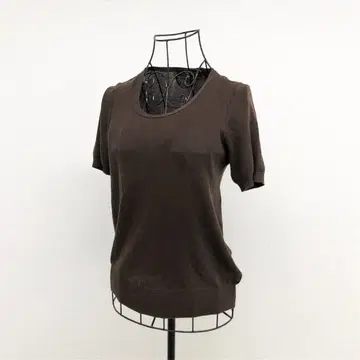 폴 스튜어트 썸머 니트 브라운 면100% 둥근넥 반팔 심플