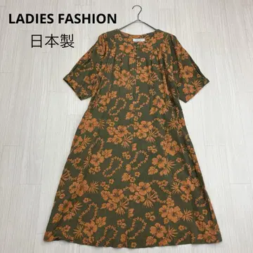LADIES FASHION 하이비스커스 코튼 원피스 일본제 L