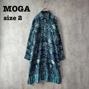 MOGA 모가 올 패턴 셔츠 원피스 쉘 패턴 블루 계열 실크 100%