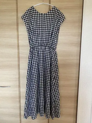 린넨 프렌치 개더 원피스 깅엄 체크