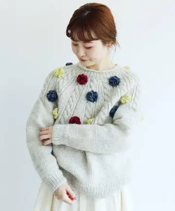 네팔 핸드 니트 꽃 구심 PO